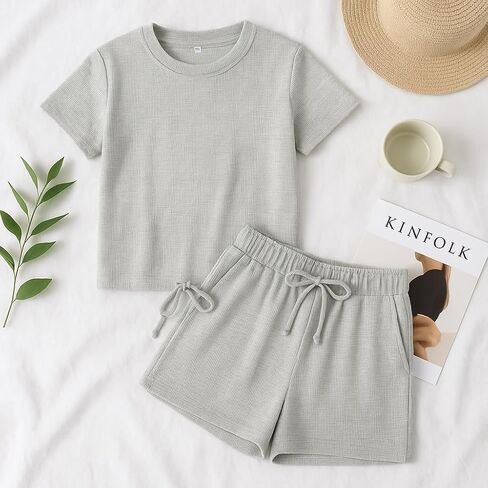 Girls 2 Piece Outfits Girl Summer Clothes Kids Sport T Shirts and Shorts girls' Clothing Sets 5-14 Years in Kuwait