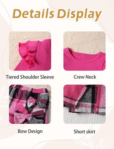 فتيات الملابس غلاف الأكمام تي شيرت أعلى و bowtie plaid skort مجموعة مع قبعة 3pcs الفتيات تسقط الملابس من 5 إلى 14 سنة in Kuwait