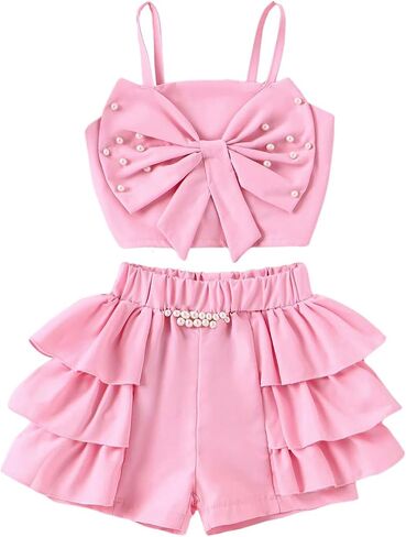 WDIRARA TODDLER GIRL's 2 قطعة من قطعة BOWKNOT PEARL CROP TOP و STROSS SLITES CHELLED in Saudi Arabia