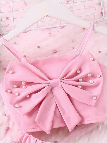 WDIRARA TODDLER GIRL's 2 قطعة من قطعة BOWKNOT PEARL CROP TOP و STROSS SLITES CHELLED in Saudi Arabia