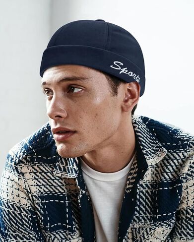 Men's Docker Cap Rolled Cuff Retro Beanie Brimless Hats for Men Adjustable Flip Sailor Skullcap in Saudi Arabia