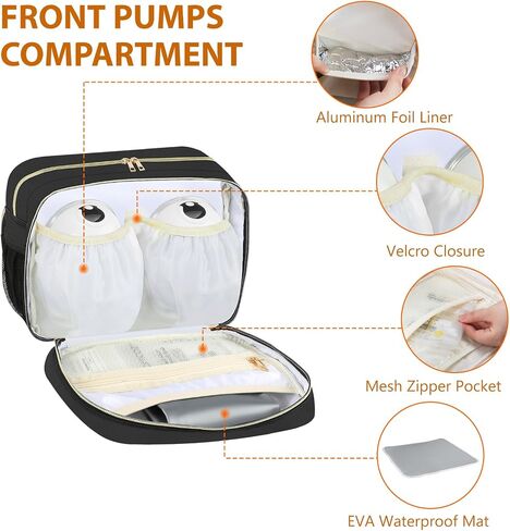 PIIOSER Insulated Baby Bottle Bag with Ice Pack, Breastmilk Cooler Bag Compatible with Wearable Breast Pumps & Accessories - Breastfeeding On The Go Bag for Nursing & Working Moms, Black in Saudi Arabia