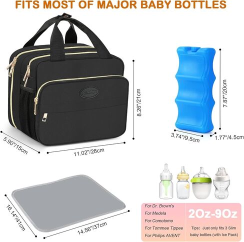 PIIOSER Insulated Baby Bottle Bag with Ice Pack, Breastmilk Cooler Bag Compatible with Wearable Breast Pumps & Accessories - Breastfeeding On The Go Bag for Nursing & Working Moms, Black in Saudi Arabia