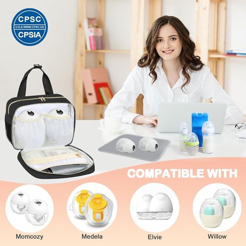 PIIOSER Insulated Baby Bottle Bag with Ice Pack, Breastmilk Cooler Bag Compatible with Wearable Breast Pumps & Accessories - Breastfeeding On The Go Bag for Nursing & Working Moms, Black in Saudi Arabia