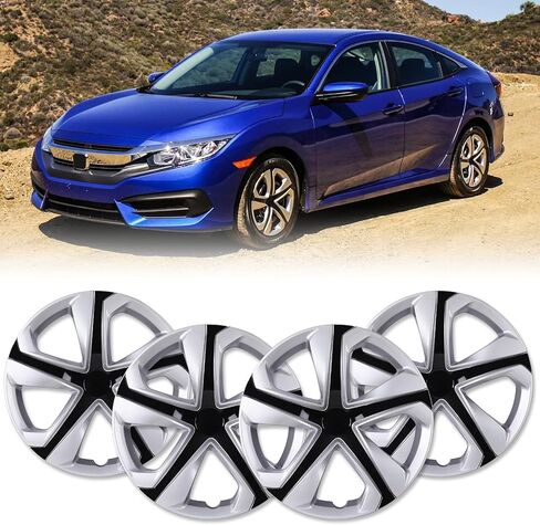16" Hubcaps for 2016-2024 Honda Civic Steel Wheels - Set of 4, Snap-on Design, Black Lacquer Wheel Rim Covers, ABS&PC Material, 16-Inch Black Lacquer 4-Pack in Saudi Arabia