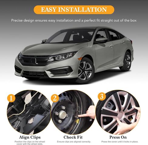 16" Hubcaps for 2016-2024 Honda Civic Steel Wheels - Set of 4, Snap-on Design, Black Lacquer Wheel Rim Covers, ABS&PC Material, 16-Inch Black Lacquer 4-Pack in Saudi Arabia