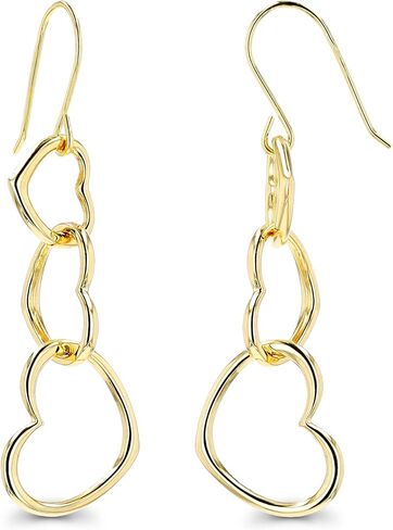14K Gold Polished Triple Heart Shaped Fish Hook Dangling Earrings For Women in Saudi Arabia