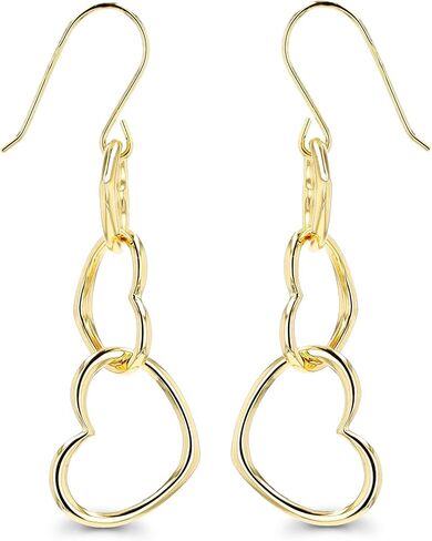 14K Gold Polished Triple Heart Shaped Fish Hook Dangling Earrings For Women in Saudi Arabia