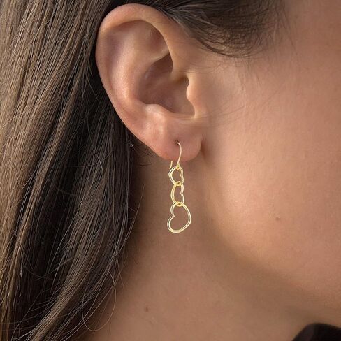 14K Gold Polished Triple Heart Shaped Fish Hook Dangling Earrings For Women in Saudi Arabia
