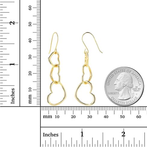 14K Gold Polished Triple Heart Shaped Fish Hook Dangling Earrings For Women in Saudi Arabia
