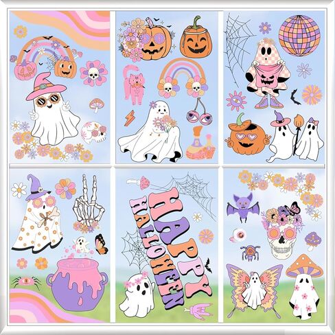Kreatwow Halloween Dog Party Decorations 6pcs Halloween Pet Dog Window Clings Halloween Window Sticker Window Decal Halloween Home Decoration Double-Printed Pet Dog Pumpkin Bat Sticker for Home Party in Saudi Arabia