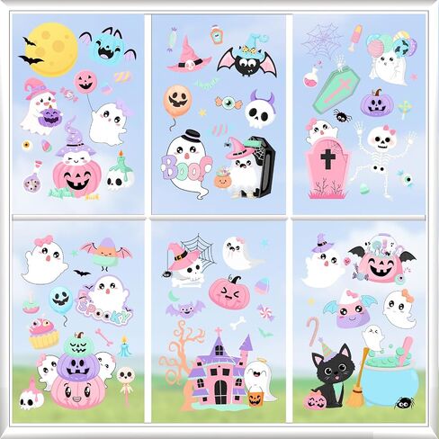 Kreatwow Halloween Dog Party Decorations 6pcs Halloween Pet Dog Window Clings Halloween Window Sticker Window Decal Halloween Home Decoration Double-Printed Pet Dog Pumpkin Bat Sticker for Home Party in Saudi Arabia