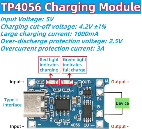 5 PCS TP4056 شحن الوحدة النمطية النوع-C USB 5V 1A 18650 وحدة شاحن بطارية الليثيوم مع لوحة شحن وظيفة الحماية in Saudi Arabia