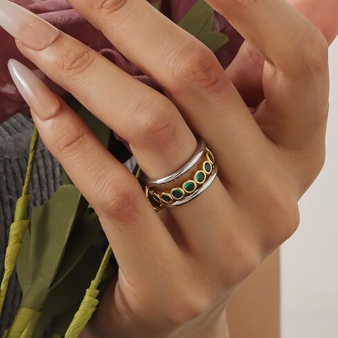 Stackable Rings for Women Interlocked Stackable Ring Gold Band With Emeralds Ring 18k Gold Plated Interlocked Stackable Ring for Women Gold And Silver Rings Engagement Gold Gift for Mother in Saudi Arabia