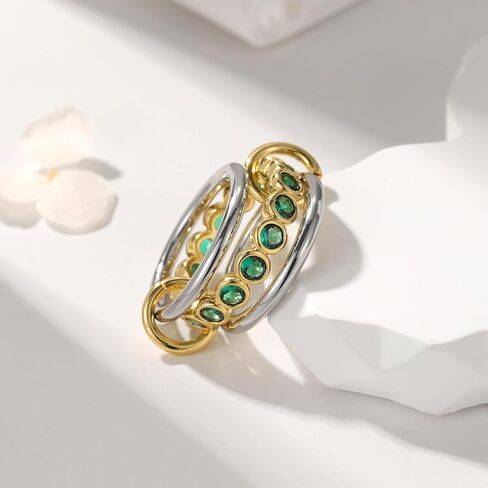 Stackable Rings for Women Interlocked Stackable Ring Gold Band With Emeralds Ring 18k Gold Plated Interlocked Stackable Ring for Women Gold And Silver Rings Engagement Gold Gift for Mother in Saudi Arabia