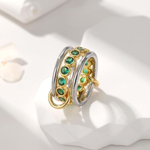 Stackable Rings for Women Interlocked Stackable Ring Gold Band With Emeralds Ring 18k Gold Plated Interlocked Stackable Ring for Women Gold And Silver Rings Engagement Gold Gift for Mother in Saudi Arabia