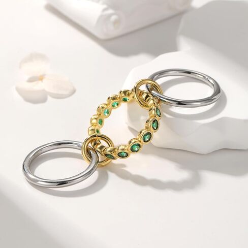 Stackable Rings for Women Interlocked Stackable Ring Gold Band With Emeralds Ring 18k Gold Plated Interlocked Stackable Ring for Women Gold And Silver Rings Engagement Gold Gift for Mother in Saudi Arabia