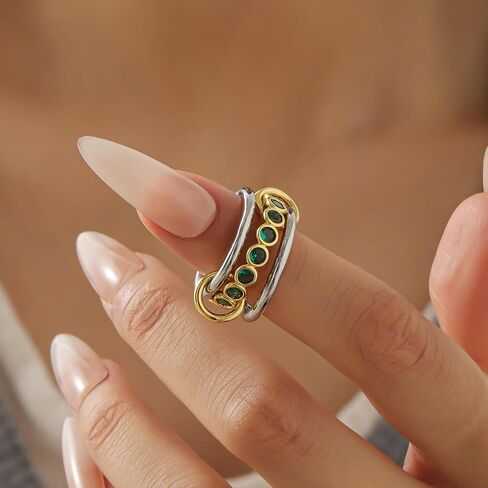 Stackable Rings for Women Interlocked Stackable Ring Gold Band With Emeralds Ring 18k Gold Plated Interlocked Stackable Ring for Women Gold And Silver Rings Engagement Gold Gift for Mother in Saudi Arabia