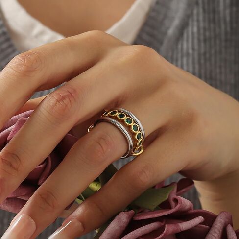 Stackable Rings for Women Interlocked Stackable Ring Gold Band With Emeralds Ring 18k Gold Plated Interlocked Stackable Ring for Women Gold And Silver Rings Engagement Gold Gift for Mother in Saudi Arabia