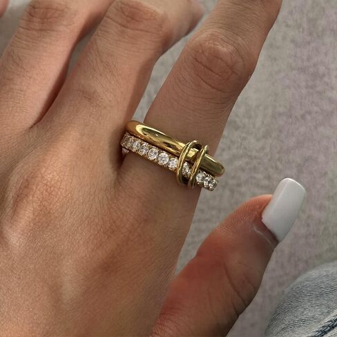 18K Gold & Silver Plated Interlocked Stackable Rings for Women,Statement Mixed Metals Multi Ring Stack- Chunky Thumb-Knuckle Band-Connected Bands Stacking Jewelry Gift-Dainty Pinky Wedding Bands-Interlocked Multi-Finger Design in Saudi Arabia