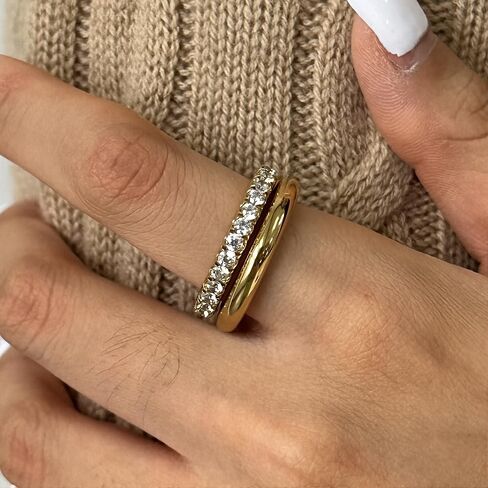 18K Gold & Silver Plated Interlocked Stackable Rings for Women,Statement Mixed Metals Multi Ring Stack- Chunky Thumb-Knuckle Band-Connected Bands Stacking Jewelry Gift-Dainty Pinky Wedding Bands-Interlocked Multi-Finger Design in Saudi Arabia