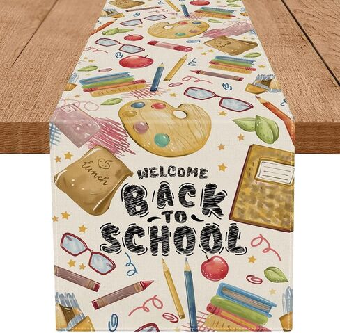Welcome Back to School Table Runner Books Pencil Glasses Students First Day of School Classroom Kitchen Dining Table Room Decorations 13x72 Inch in Saudi Arabia