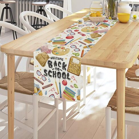 Welcome Back to School Table Runner Books Pencil Glasses Students First Day of School Classroom Kitchen Dining Table Room Decorations 13x72 Inch in Saudi Arabia