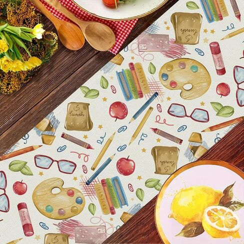 Welcome Back to School Table Runner Books Pencil Glasses Students First Day of School Classroom Kitchen Dining Table Room Decorations 13x72 Inch in Saudi Arabia