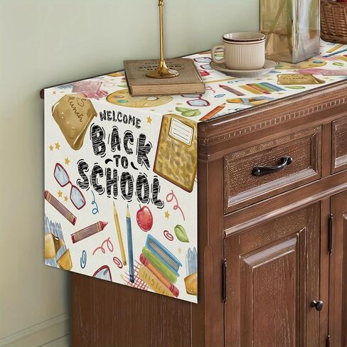 Welcome Back to School Table Runner Books Pencil Glasses Students First Day of School Classroom Kitchen Dining Table Room Decorations 13x72 Inch in Saudi Arabia