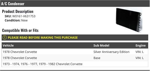 مكثف A/C-متوافق مع 1973-1974 ، 1976-1982 Chevy Corvette Vin L in Saudi Arabia