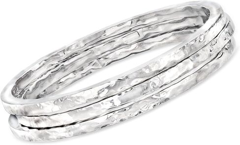 Ross-Simons Italian Sterling Silver Jewelry Set: 3 Hammered Bangle Bracelets in Saudi Arabia