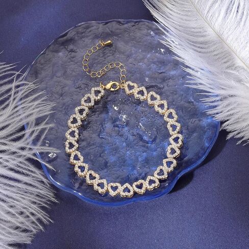 Heart Symbol Charm Link Bracelet for Women Cubic Zirconia Bangle Crystal Love Bracelet Jewelry Anniversary Jewelry Christmas Birthday Gifts for Women Wife Girlfriend Her in Kuwait