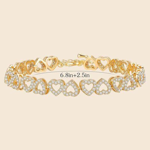 Heart Symbol Charm Link Bracelet for Women Cubic Zirconia Bangle Crystal Love Bracelet Jewelry Anniversary Jewelry Christmas Birthday Gifts for Women Wife Girlfriend Her in Kuwait