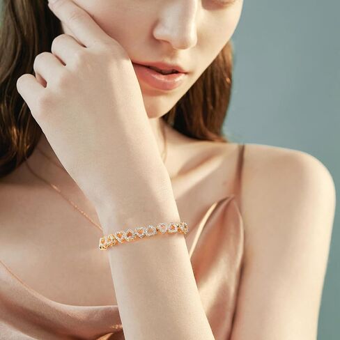 Heart Symbol Charm Link Bracelet for Women Cubic Zirconia Bangle Crystal Love Bracelet Jewelry Anniversary Jewelry Christmas Birthday Gifts for Women Wife Girlfriend Her in Kuwait