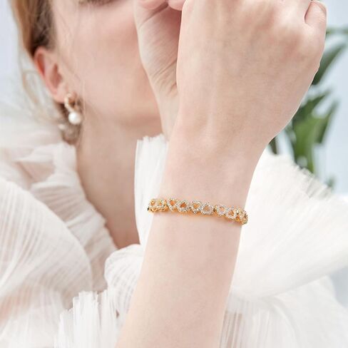 Heart Symbol Charm Link Bracelet for Women Cubic Zirconia Bangle Crystal Love Bracelet Jewelry Anniversary Jewelry Christmas Birthday Gifts for Women Wife Girlfriend Her in Kuwait