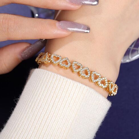 Heart Symbol Charm Link Bracelet for Women Cubic Zirconia Bangle Crystal Love Bracelet Jewelry Anniversary Jewelry Christmas Birthday Gifts for Women Wife Girlfriend Her in Kuwait