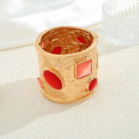 Woworama Matte Matte Gold Bangle Bangle Bangle for Women Blue Red Stone Stone Heavy Bold Bord Bracelet Vintage Gold Wide Hinglets Jewelry in Saudi Arabia