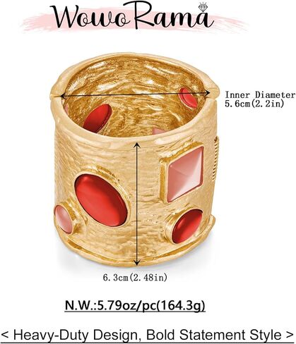 Woworama Matte Matte Gold Bangle Bangle Bangle for Women Blue Red Stone Stone Heavy Bold Bord Bracelet Vintage Gold Wide Hinglets Jewelry in Saudi Arabia