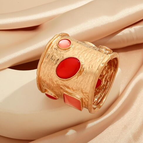 Woworama Matte Matte Gold Bangle Bangle Bangle for Women Blue Red Stone Stone Heavy Bold Bord Bracelet Vintage Gold Wide Hinglets Jewelry in Saudi Arabia