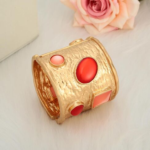 Woworama Matte Matte Gold Bangle Bangle Bangle for Women Blue Red Stone Stone Heavy Bold Bord Bracelet Vintage Gold Wide Hinglets Jewelry in Saudi Arabia