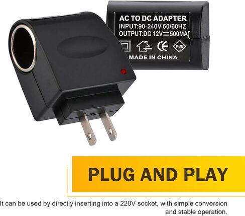110V-220V AC to 12V DC Car Cigarette Lighter Power Converter, AC to DC Converter, Cigarette Lighter Adapter to Wall Plug, US Plug 500mA Vehicle Power Inverters, Universal for Most Cars (Black) in Saudi Arabia