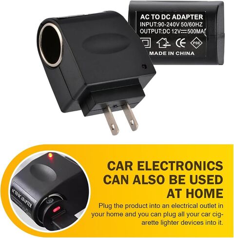 110V-220V AC to 12V DC Car Cigarette Lighter Power Converter, AC to DC Converter, Cigarette Lighter Adapter to Wall Plug, US Plug 500mA Vehicle Power Inverters, Universal for Most Cars (Black) in Saudi Arabia