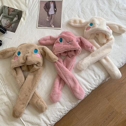 أنيمي Pochacco الأذن تتحرك القفز قبعة رقيق قبعة صغيرة لينة الدافئة الشتاء رئيس ارتداء القبعات لطيف للنساء أبيض وأسود in Kuwait