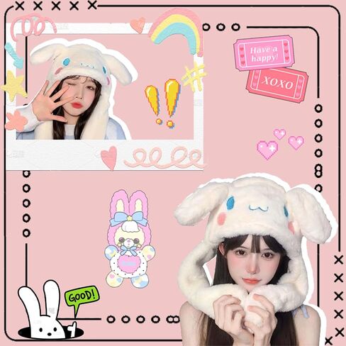Anime Pochacco Ear Moving Jumping Hat Fluffy Beanie Cap Soft Warm Winter Head Wear Cute Hats for Women Black and White in Saudi Arabia