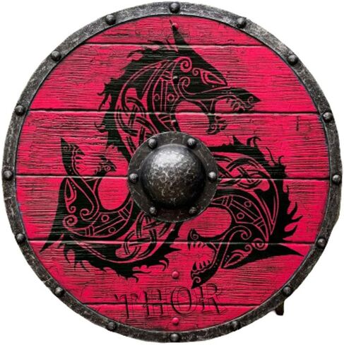 Thor Instruments Medieval Larp Warrior Wood & Steel Viking Round Shield Dragon Shield 30 "Rustic Vintage Home Decords Homes in Saudi Arabia