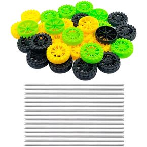 30PCS Toy Car Wheels 2mm Dia Shaft Plastic Wheels with 15PCS Shaft Round Rod Axles for RC Car Truck Robot DIY Model Toy Accessories Parts (Black) in Kuwait