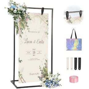 Wedding Welcome Sign Stand - 43" or 55" Heavy Duty Easel Stand for Sign with 4 Leather Strap, Welcome to Our Wedding Sign Holder Stand, Metal Floor Standing Easels for Signs, Poster (Black) in Kuwait