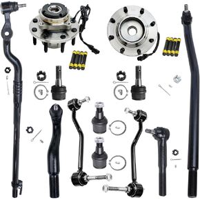 Detroit Axle - 4WD Front 12pc Wheel Bearing Hubs Suspension Kit for Ford F-250 F-350 Super Duty Excursion Wheel Bearing Hubs Ball Joints Tie Rods Sway Bars Replacement [SRW Coarse Thread w/ABS Only] in Saudi Arabia