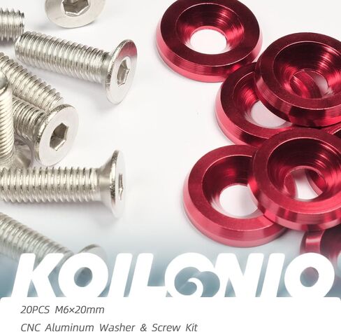 20pcs M6 × 20mm CNC غسالة الألومنيوم ومجموعة الترباس-السحابات 6 ألوان Bay Bay لللباس من أجل Fender ، المصد ، ألواح الجسم (أحمر) in Kuwait