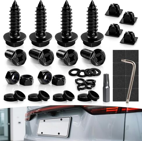 Black Anti-Theft License Plate-Screws Kit - License Plate Bolts with Rustproof Finish Stainless Steel Screws Fasteners for Front and Rear Car Tag Mount on Domestic Cars, Trucks, SUVs in Saudi Arabia